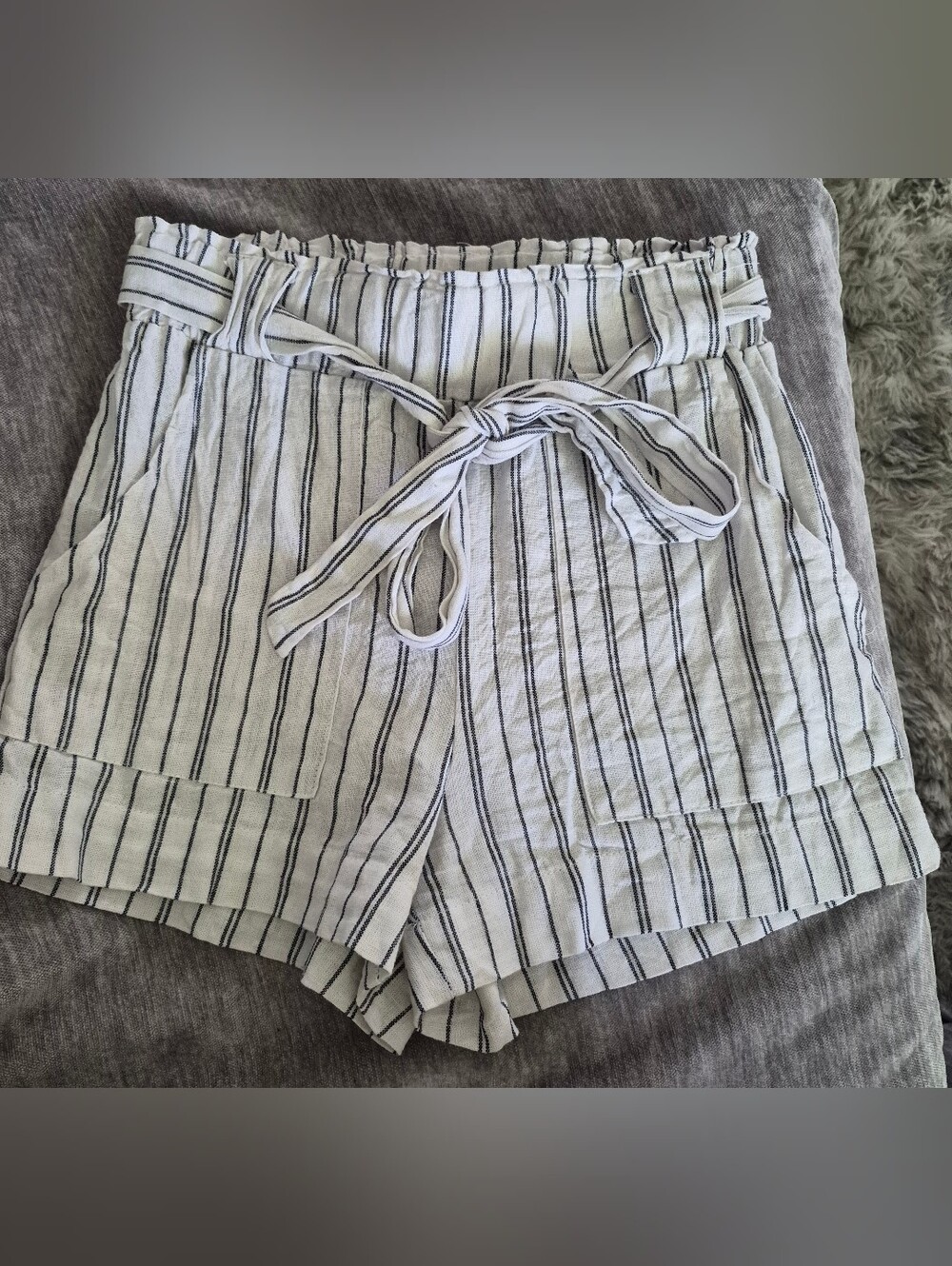 White and Black Striped High Waist Shorts